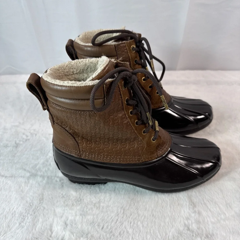 Michael Kors Easton Lace- Up Duck Boots In Brown Women's Size 8 Medium - Picture 3 of 6